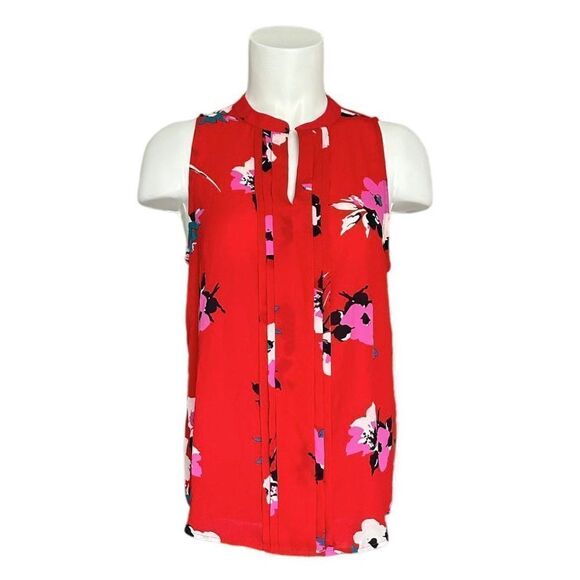 41 Hawthorn‎ Women's Red Breyson Pleated Detail Floral Split Neck Blouse Size S - Picture 1 of 7